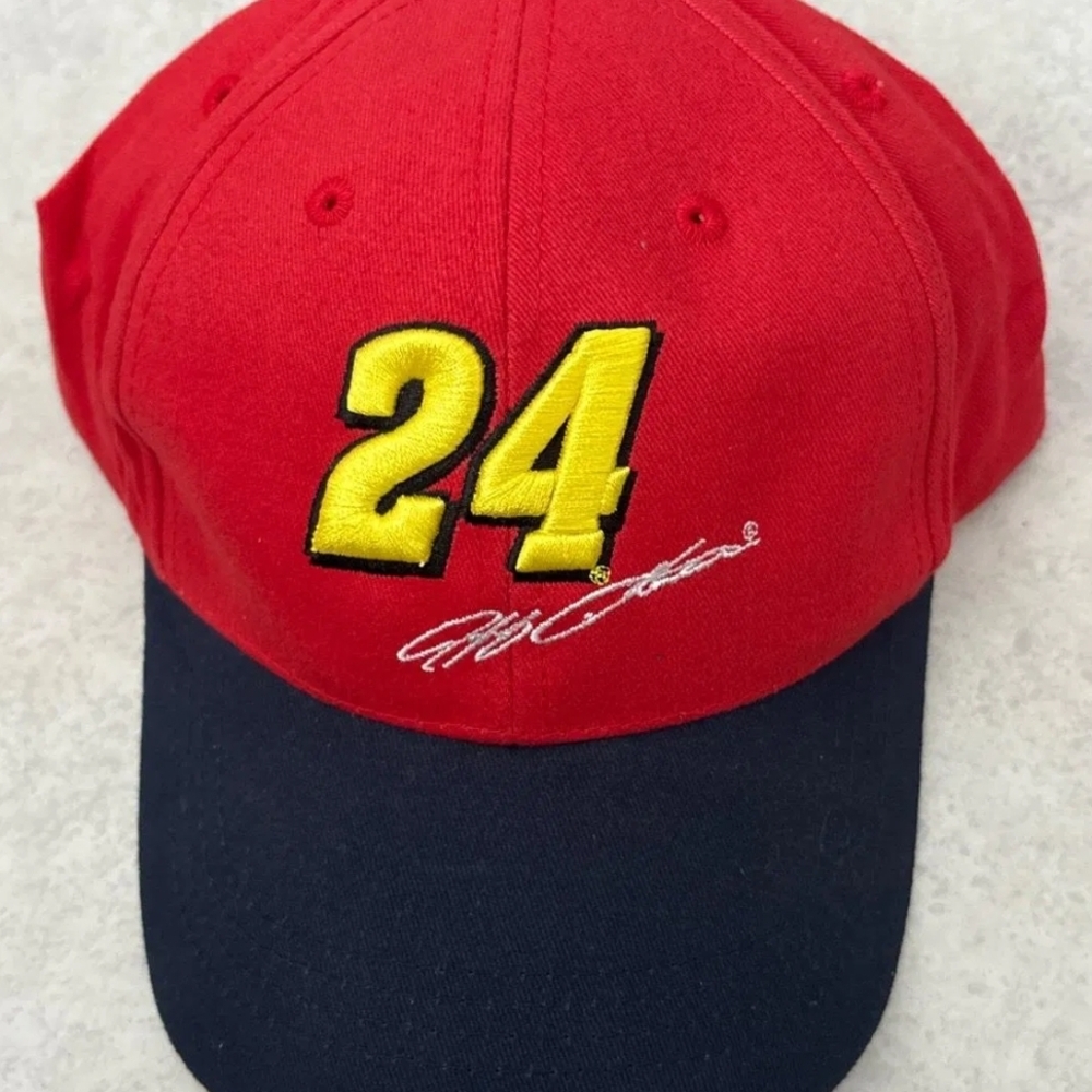 Red Cap with Yellow Number 24 and Black Brim